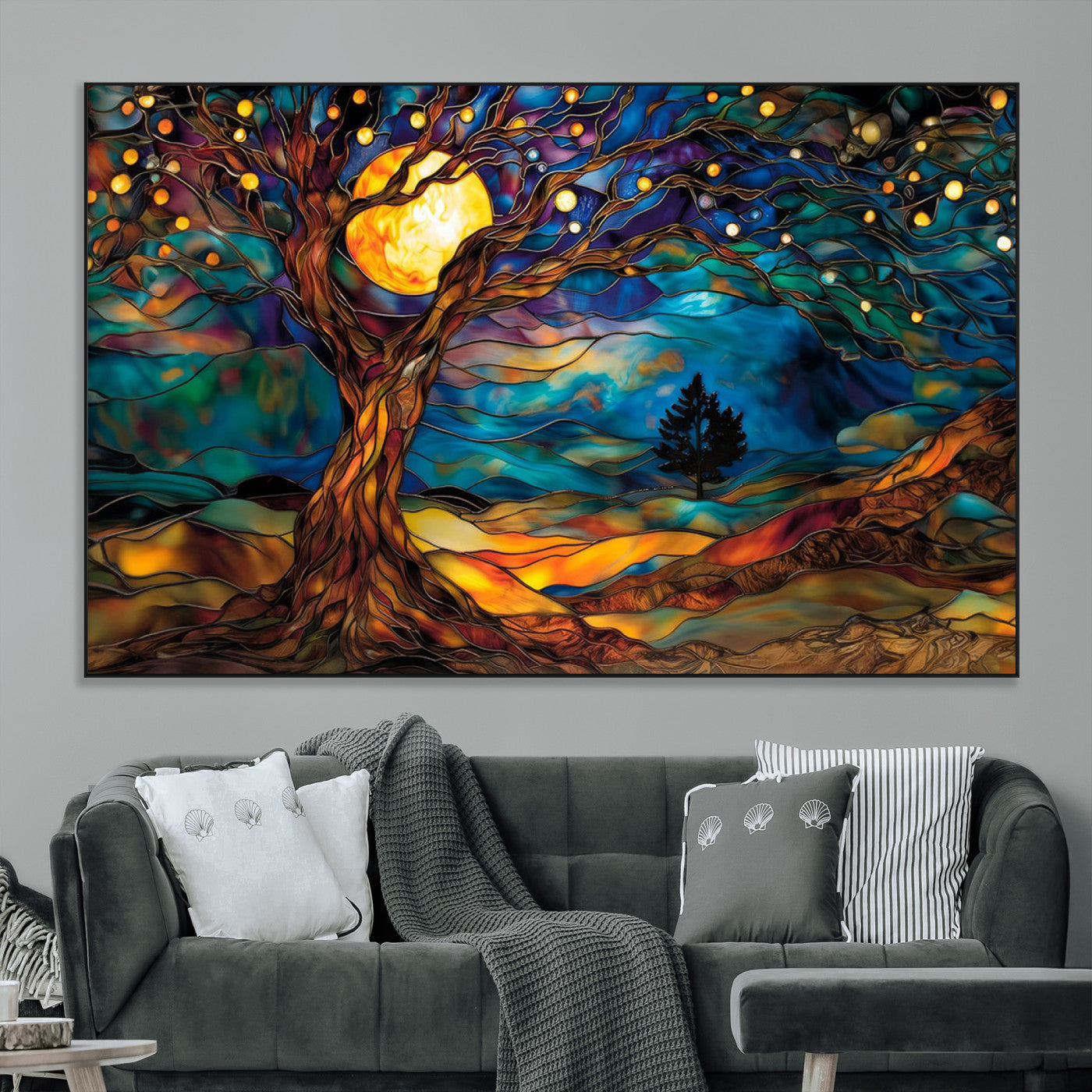 18319-MGV-CV-36X24-Tree of Life Wall Art - Yggdrasil Tree of Life Canvas Print - Vibrant Moonlit Tree Wall Art, Tree