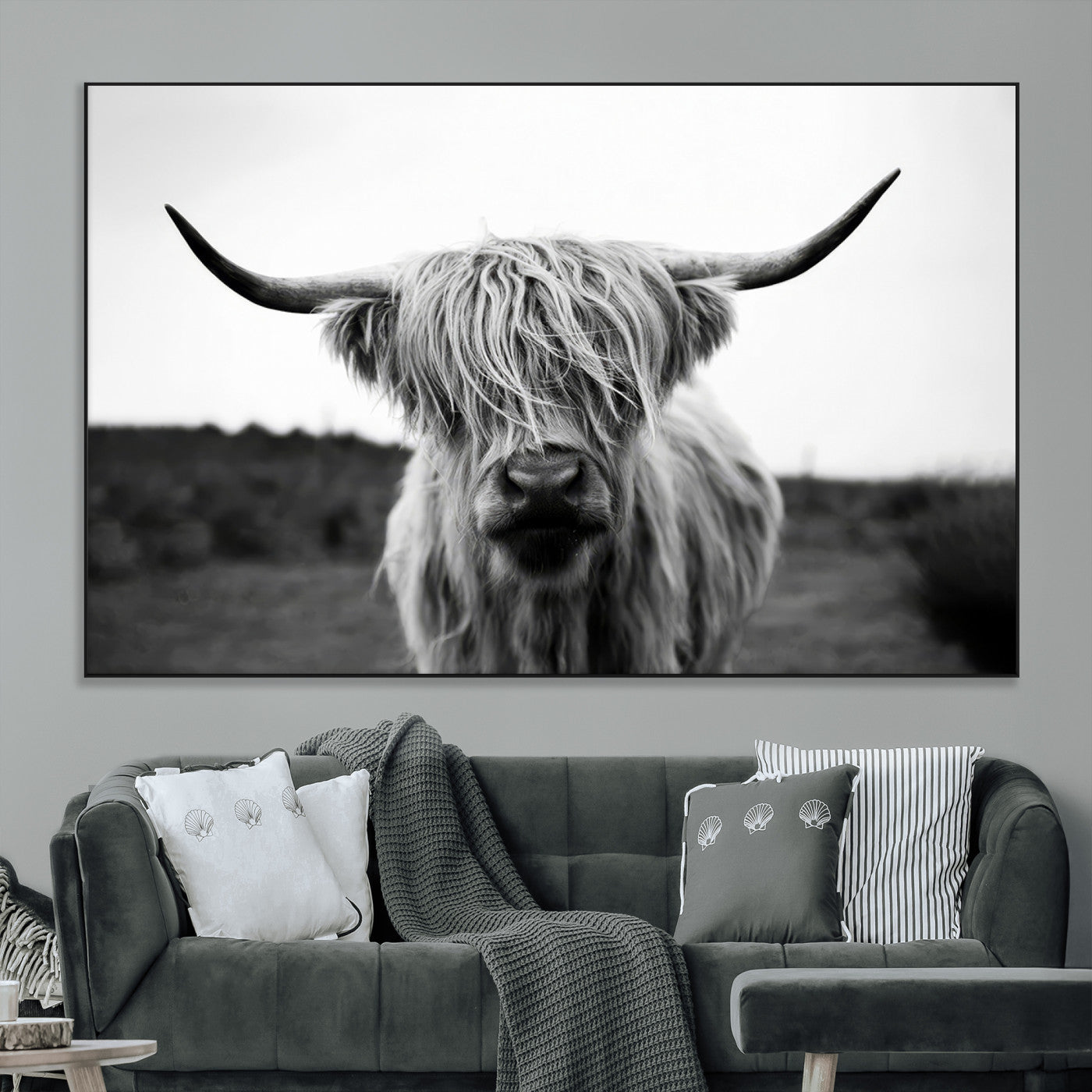 -Highland Cow Wall Art | Black and White Farmhouse Decor | Triptych Canvas Print | Rustic Barn Decor
