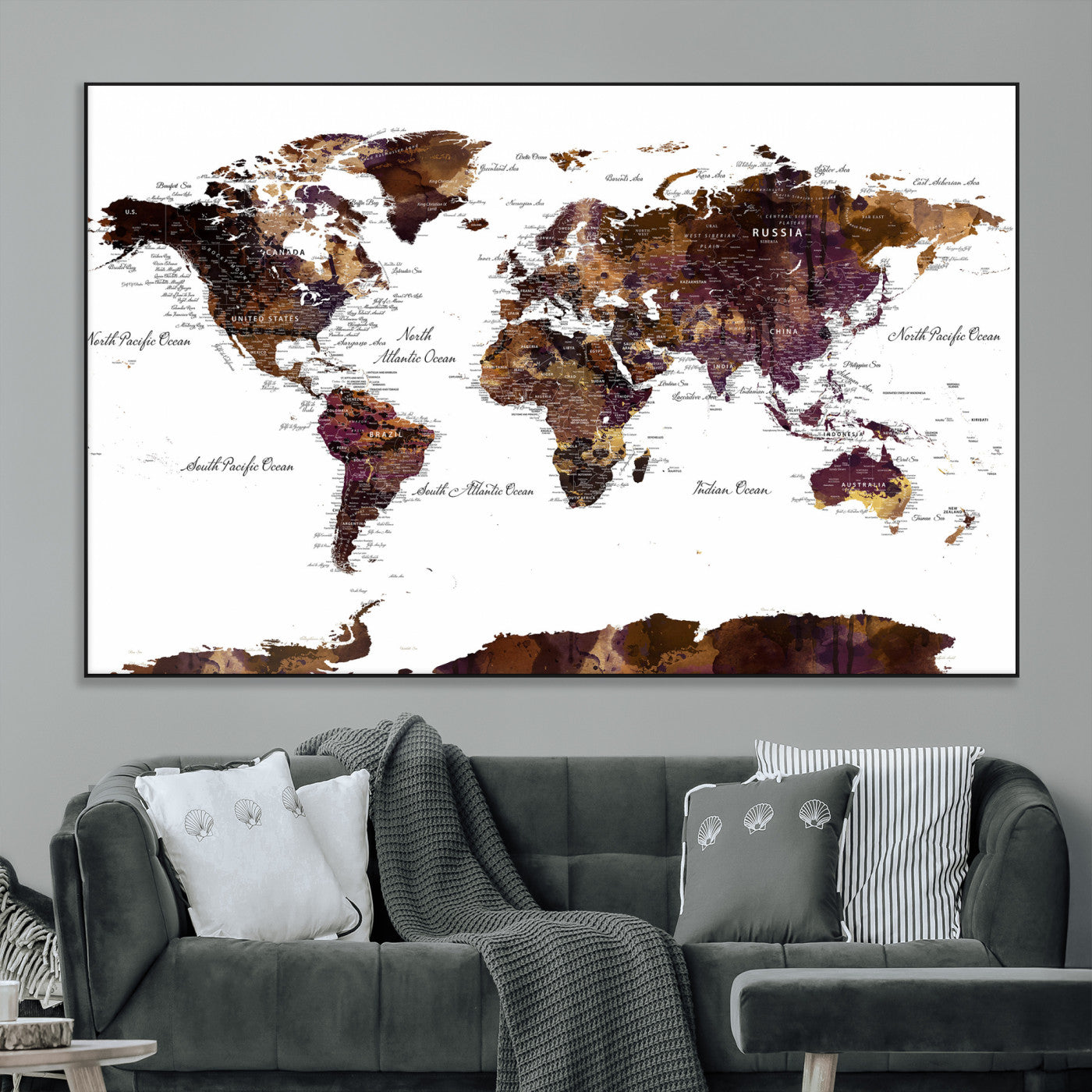 50611-MGV-CV-36X24 - Push Pin World Map Canvas Print – Framed Wall Art for Couples to Track Their Travels – Anniversary