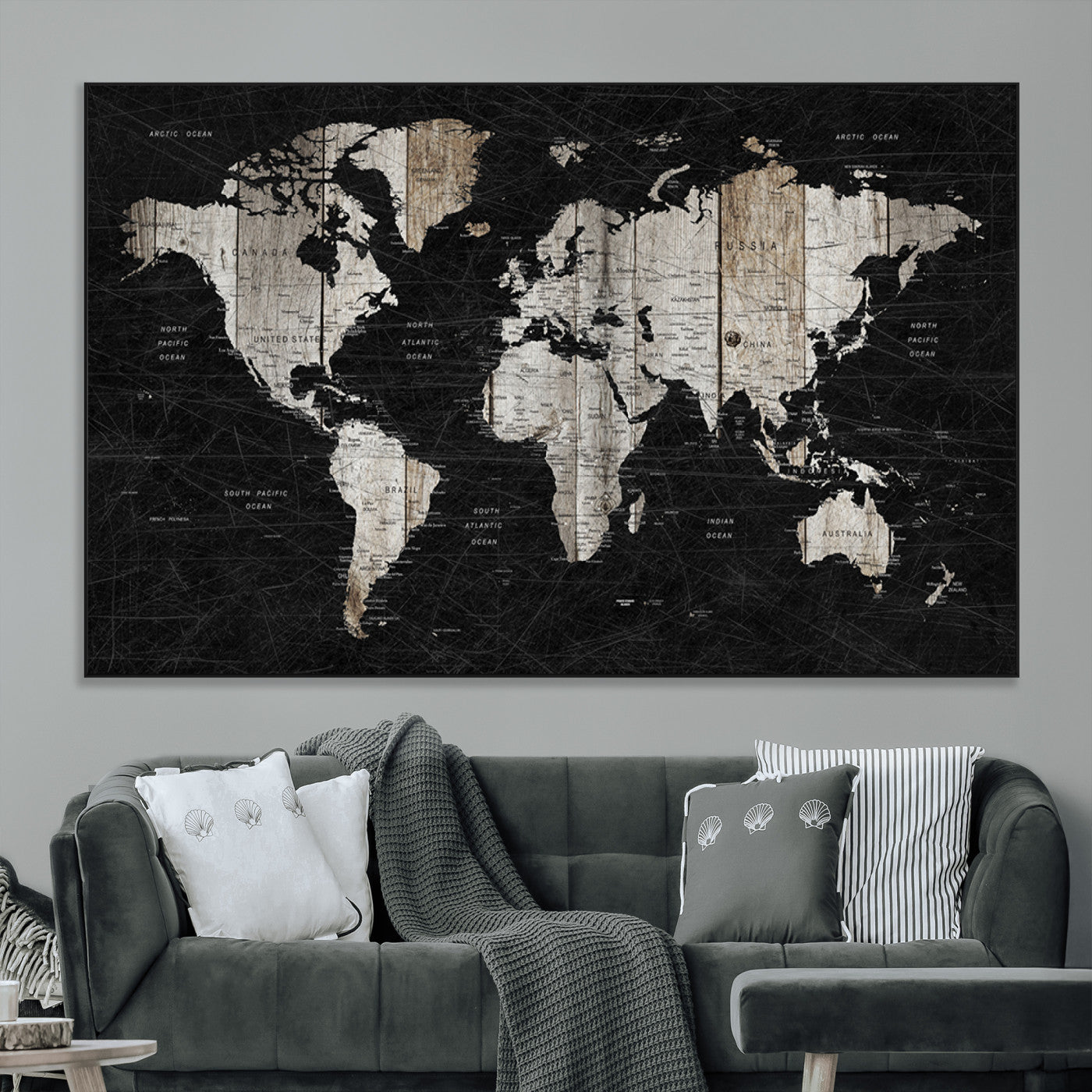 49500-MGV-CV-36X24-Push Pin World Map Canvas Print – Framed Travel Map Wall Art for Couples, Anniversary Gift, Modern Home or Office Decor