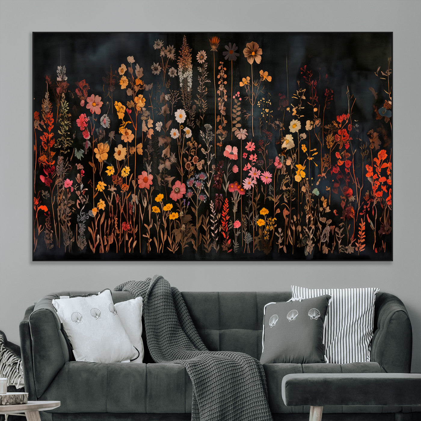 AbstFLF-MGV-CV-36X24-Large Floral Painting Print Illustration Flowers Canvas Wall Art Botanical Wall Decor Modern