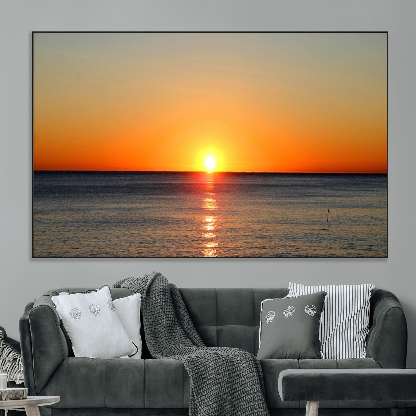 54676-MGV-CV-36X24-Golden Horizon Sunset Over Ocean Wall Art Canvas Print – Tropical Beach Canvas Wall Art – Giclee
