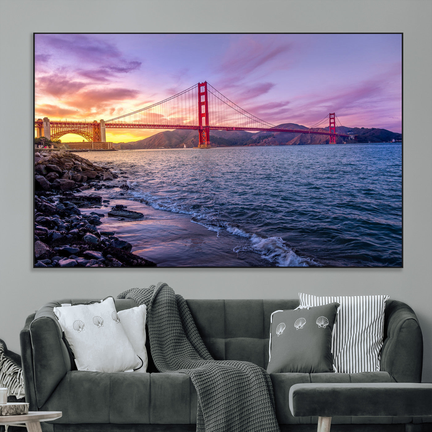 24256-MGV-CV-36X24 - Golden Gate Bridge Wall Art Print, San Francisco Sunset Canvas Wall Art, Cityscape Canvas Print for