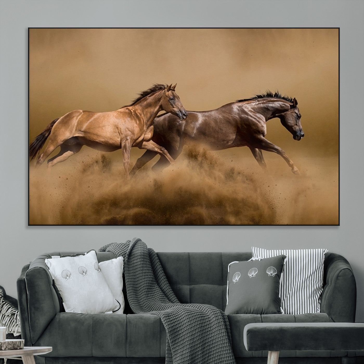 53721-MGV-CV-36X24-Large Wall Art Canvas Print – Two Running Brown Horses Motion Animal Artwork for Home, Office, Living Room Decor