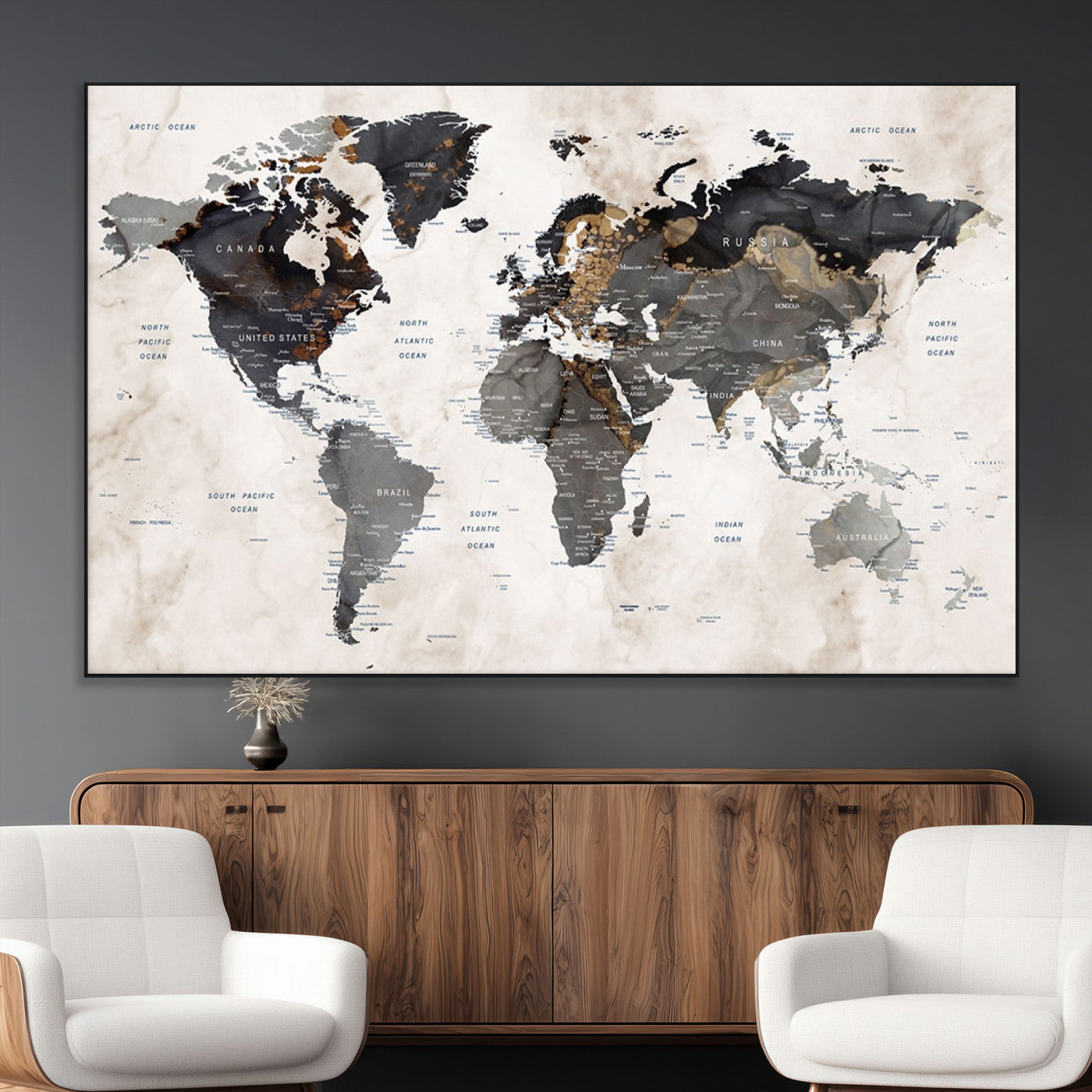 48937-MGV-CV-36X24-Push Pin World Map Canvas Print – Framed Travel Tracker Wall Art for Couples, Romantic Anniversary Gift and Home Decor