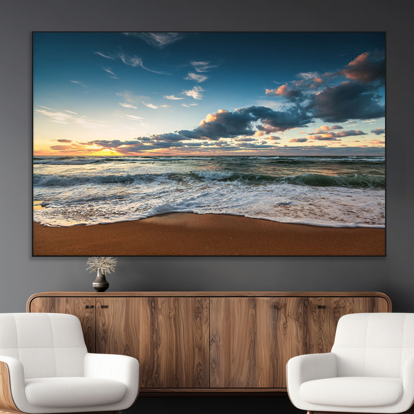-Ocean Beach Wall Art Canvas Print Sunset Artwork Print Coastal Wall Art