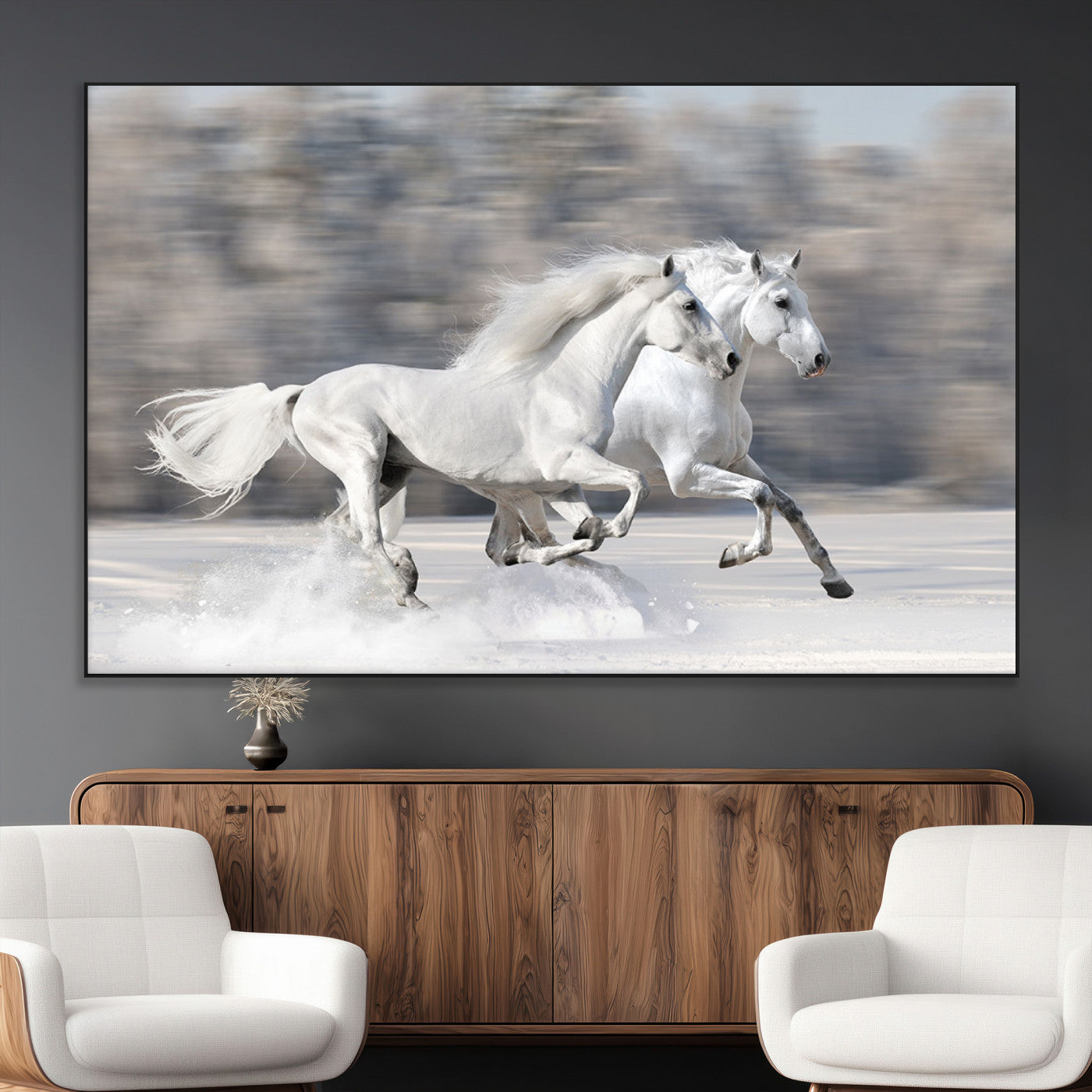 -The White Horses Wall Art, Framed White Horses Wall Art Canvas Print
