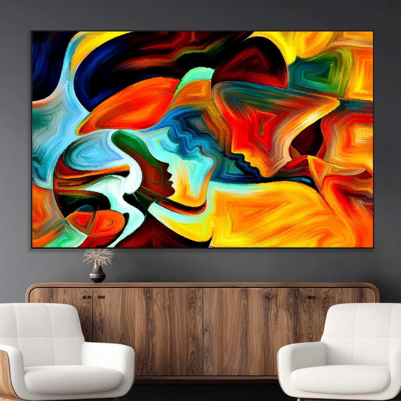 70242-MGV-CV-36X24-Human Love Figures Abstract Wall Art Canvas Print