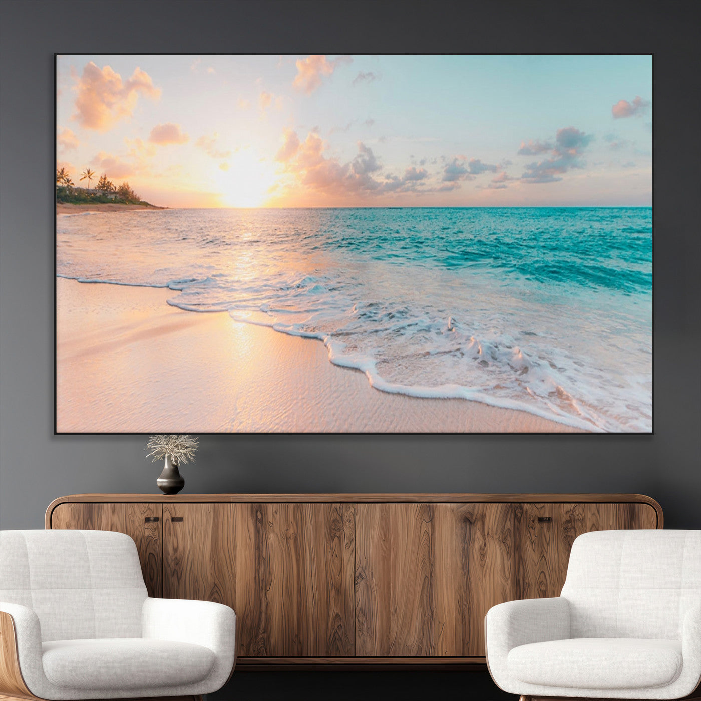36554-MGV-CV-36X24-Beach Sunrise Wall Art, Coastal Seascape Canvas Print, Ocean Wave Multi-Panel Giclee, Coastal Sunset
