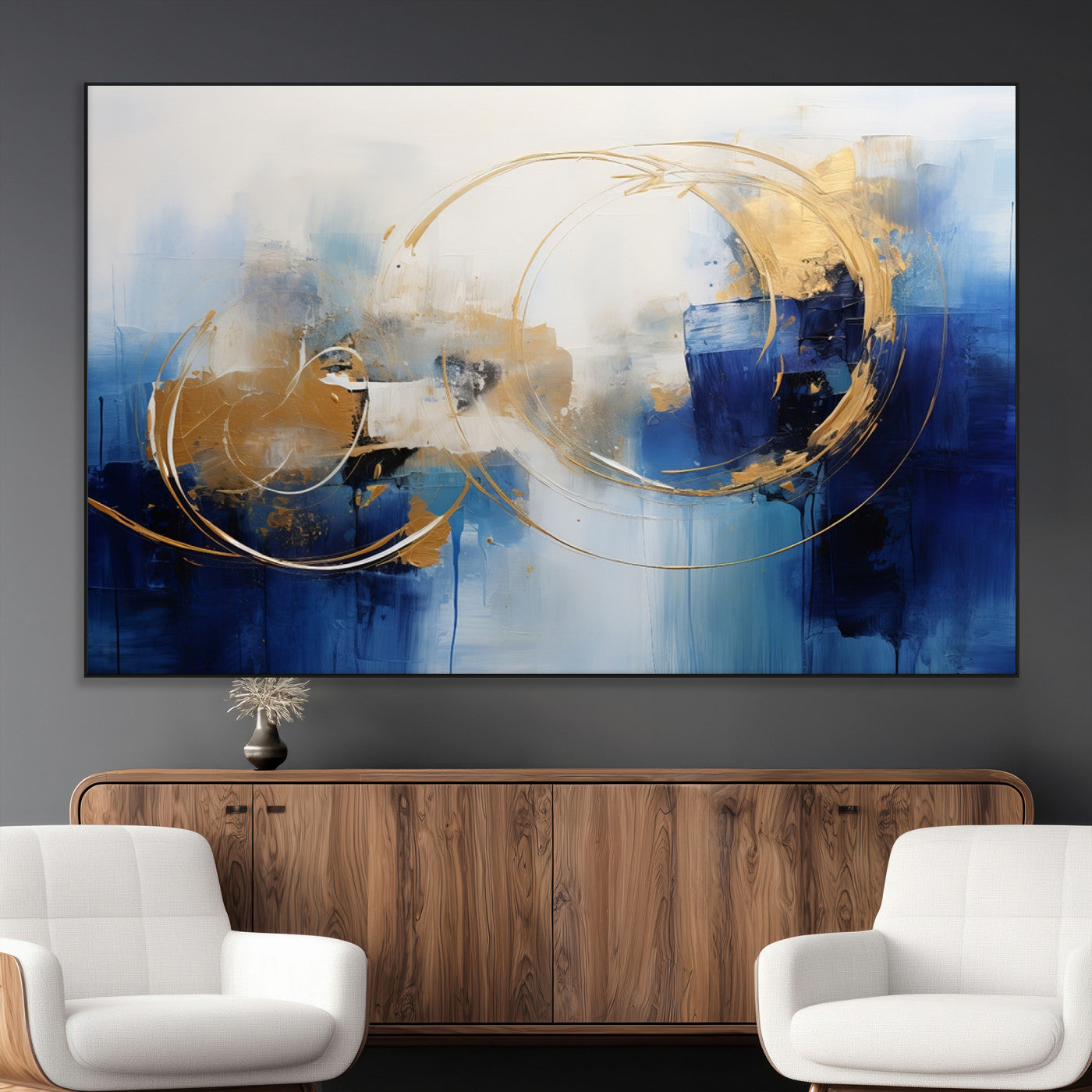 52314-MGV-CV-36X24-Navy Blue Abstract Wall Art Canvas Print