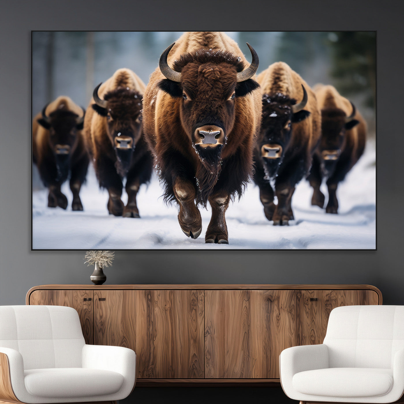 89854-MGV-CV-36X24-Buffalo Wall Art Canvas Print, American Bison Herd Wall Art Canvas Print - Bison Canvas Print