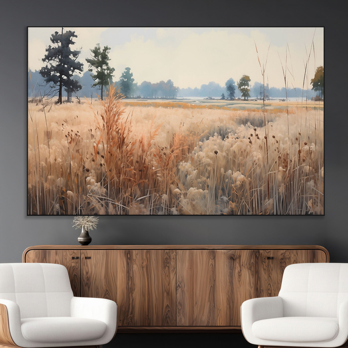 98822-MGV-CV-36X24-Golden Fields Canvas Wall Art Print – Serene Landscape of Nature’s Tranquility in Minimalist Modern