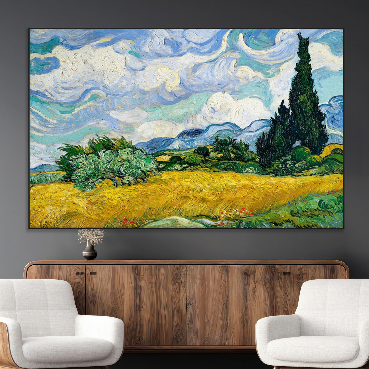 97252-MGV-CV-36X24-Wheatfield With Cypresses By Van Gogh Painting Wall Art Canvas, Wheatfield With Cypresses Canvas
