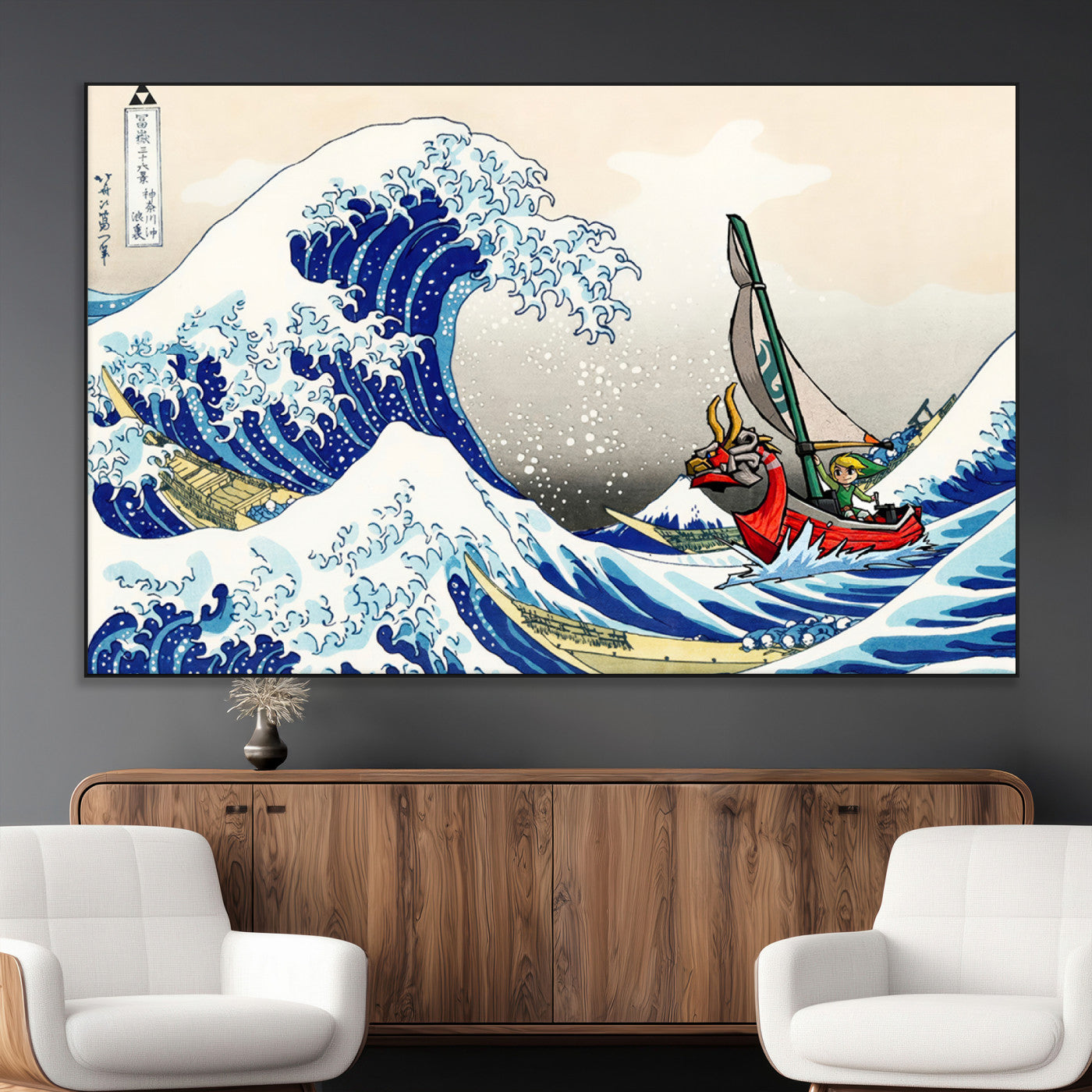 19450-MGV-CV-36X24-Katsushika Hokusai Kanagawa Giant Wave Wall Art Canvas Print | Iconic Japanese Art for Living Room