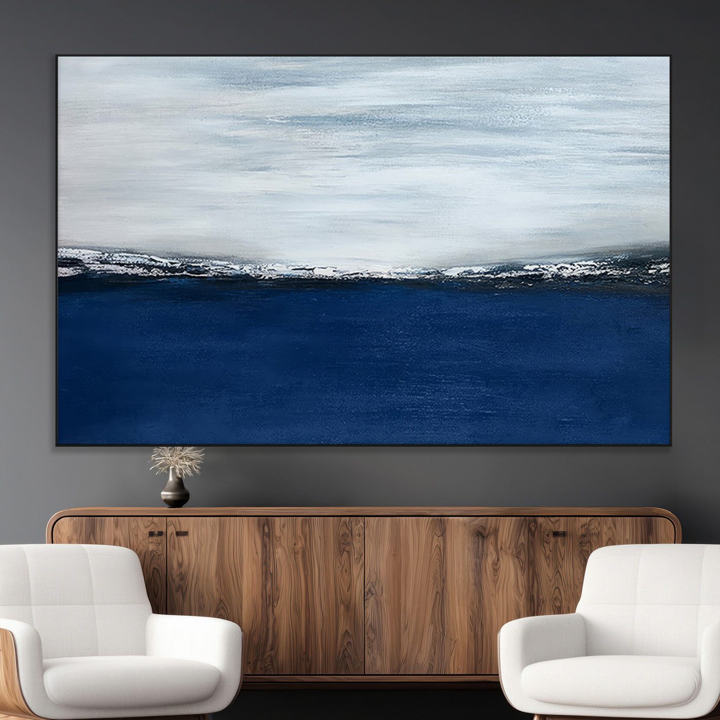 62197-MGV-CV-36X24-Navy Blue Abstract Wall Art Canvas Print