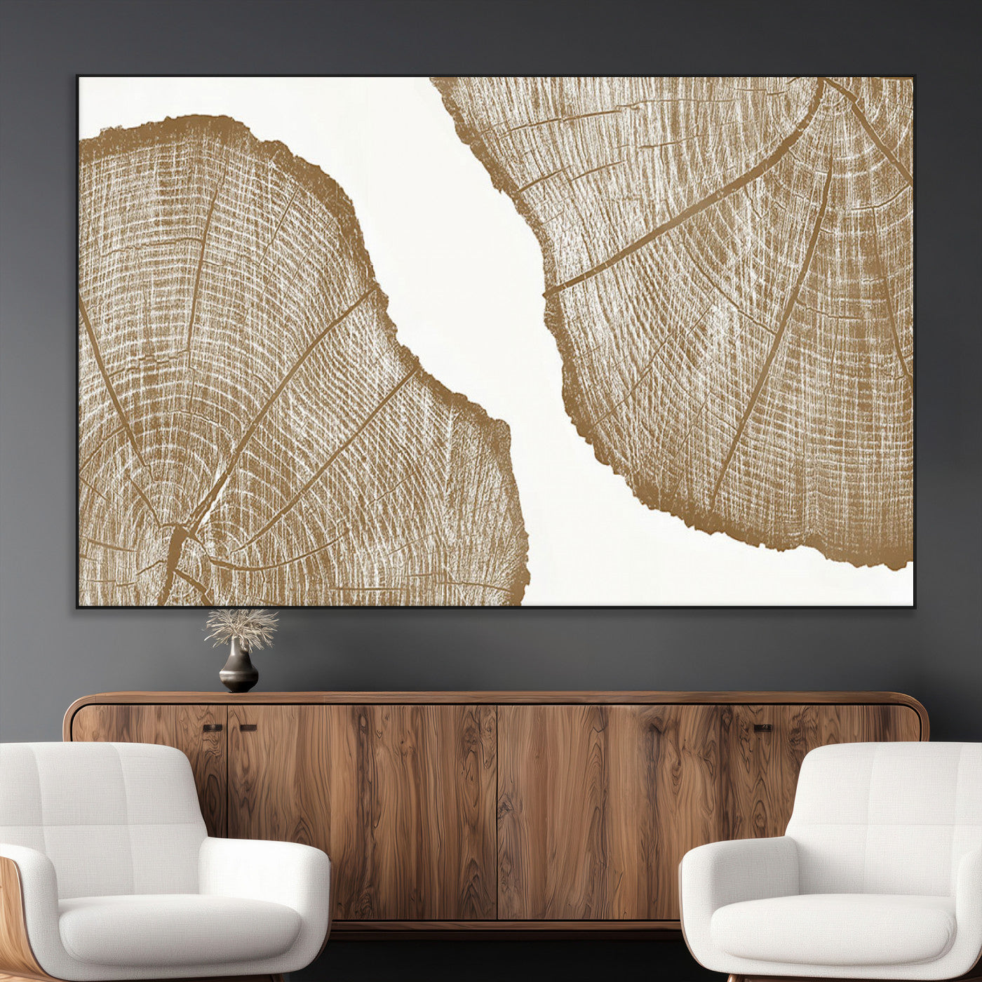 99692-MGV-CV-36X24-Rustic Brown Tree Ring Wall Art Canvas Print – Framed and Ready to Hang – Elegant Nature-Inspired