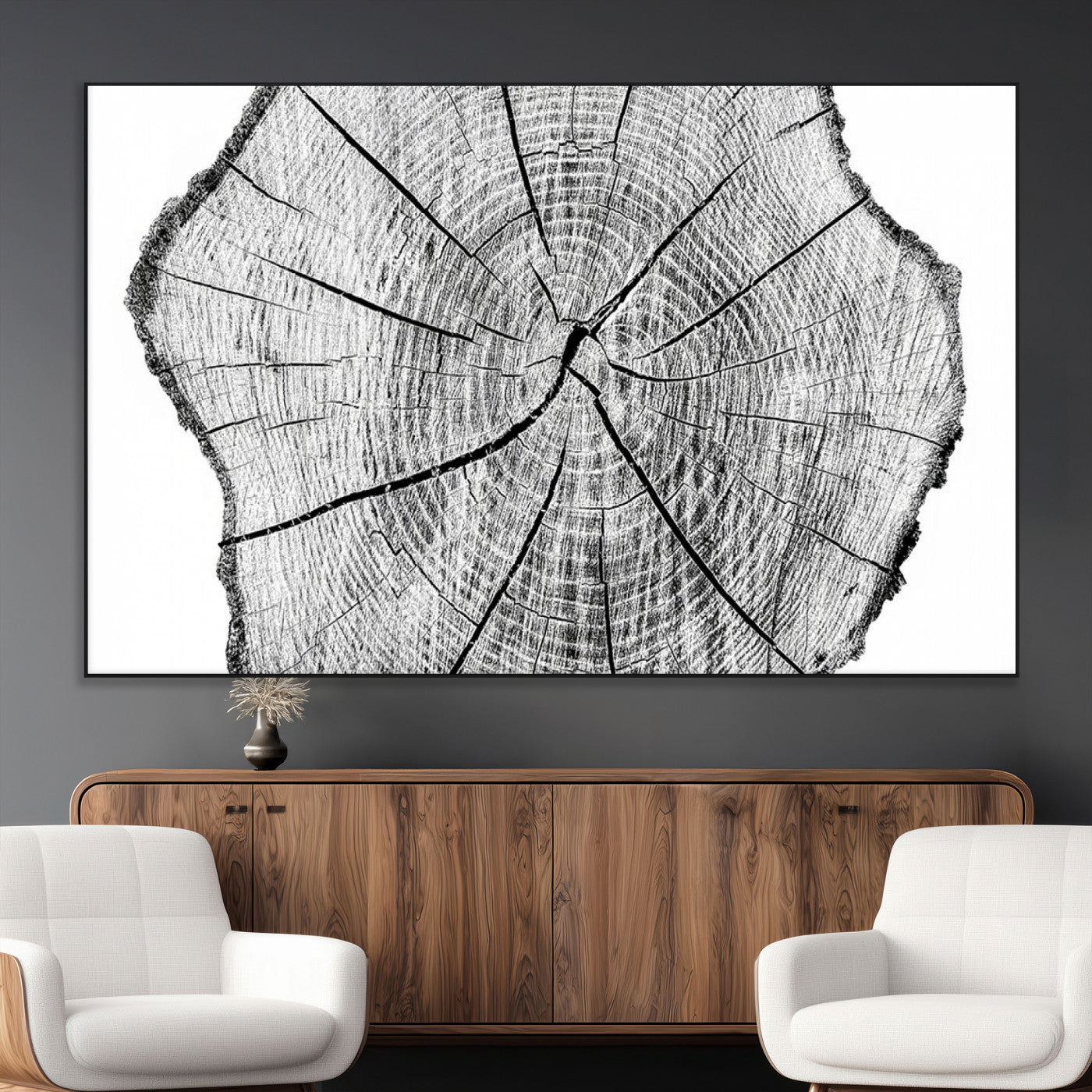 98709-MGV-CV-36X24-Rustic Tree Ring Wall Art Canvas Print – Framed and Ready to Hang – Perfect for Nature-Inspired and