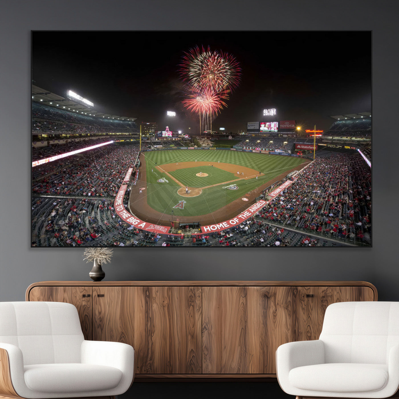 63592-MGV-CV-36X24-Fireworks at Angel Stadium – Los Angeles Angels Canvas Print, Framed Los Angeles Angels Wall Art