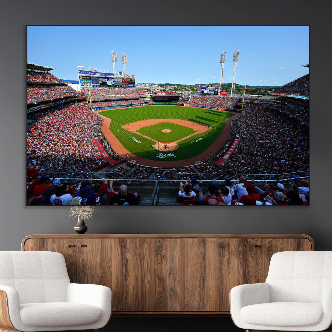 90998-MGV-CV-36X24-Cincinnati Reds Baseball Canvas Print - Great American Ball Park Stadium Wall Art Canvas Print