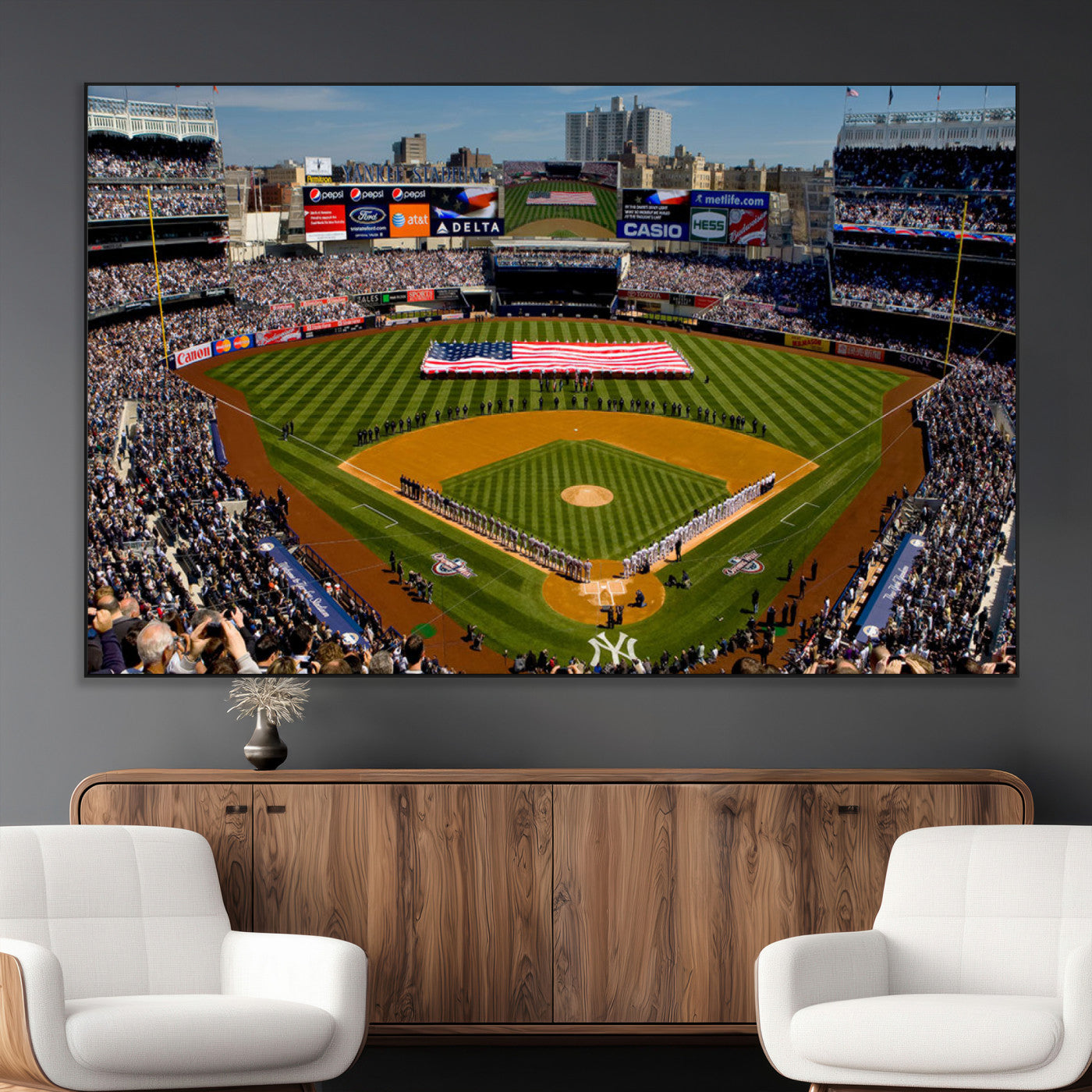 20879-MGV-CV-36X24-Yankee Stadium New York Wall Art Print | 3-Panel Canvas Print of Yankees Baseball Stadium | Large