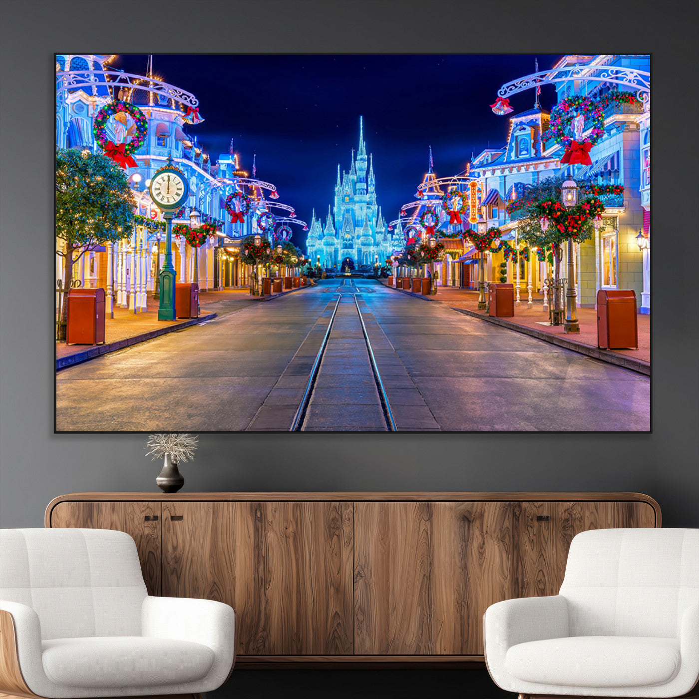 12470-MGV-CV-36X24-Disney Castle Wall Art – Large Magic Kingdom Canvas Artwork, Fairytale Design, Kids Room Christmas Decor for Home, Office