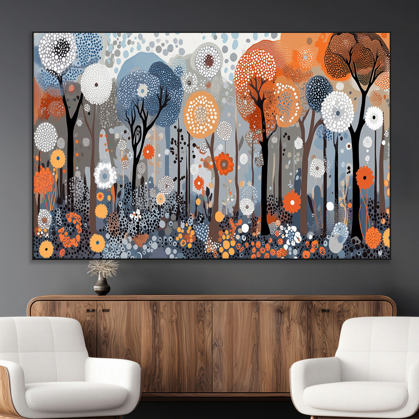 48857-MGV-CV-36X24-Abstract Winter Landscape Canvas Wall Art Print - Large Colorful Nature Wall Decor