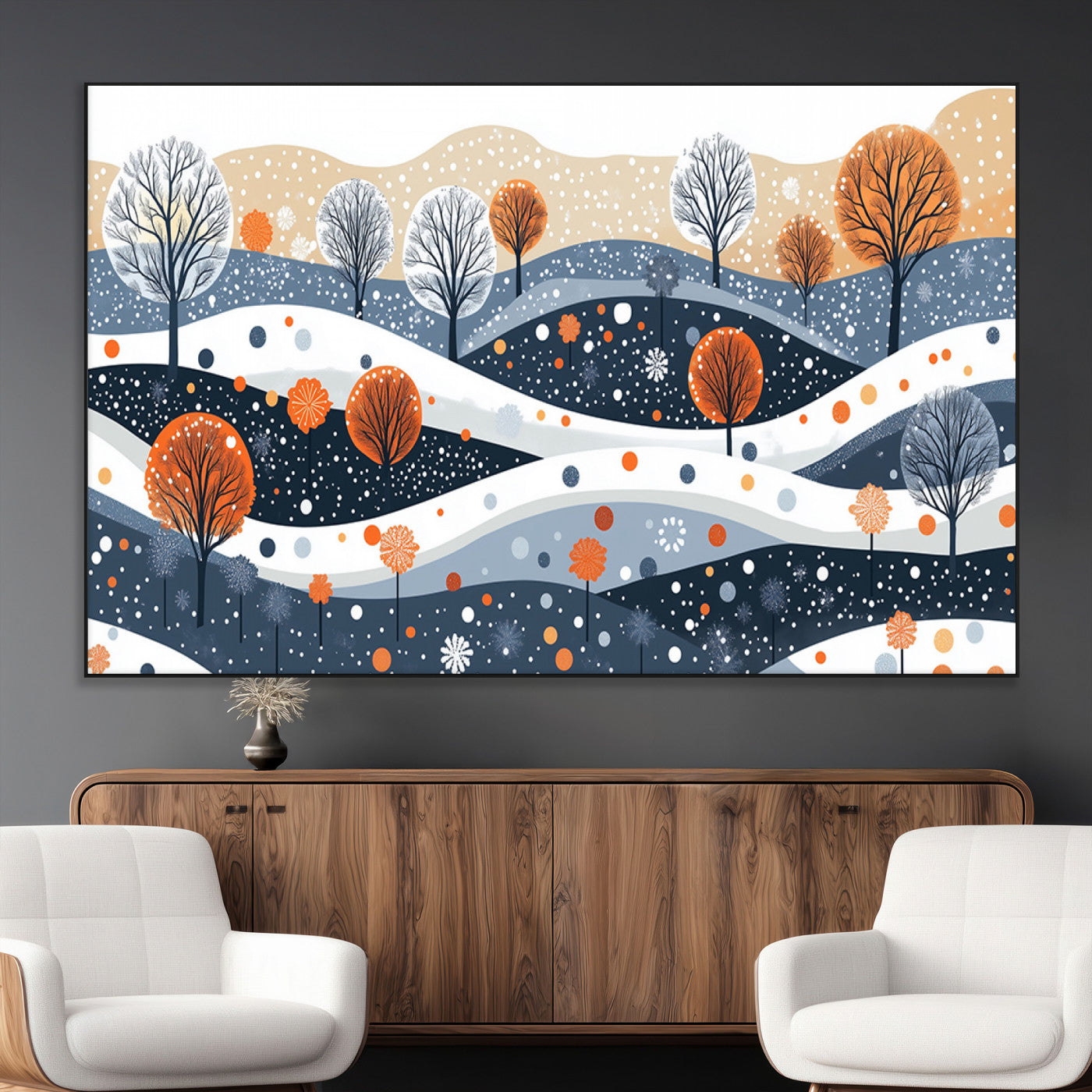 22651-MGV-CV-36X24-Abstract Winter Landscape Canvas Wall Art Print - Large Colorful Nature Wall Decor