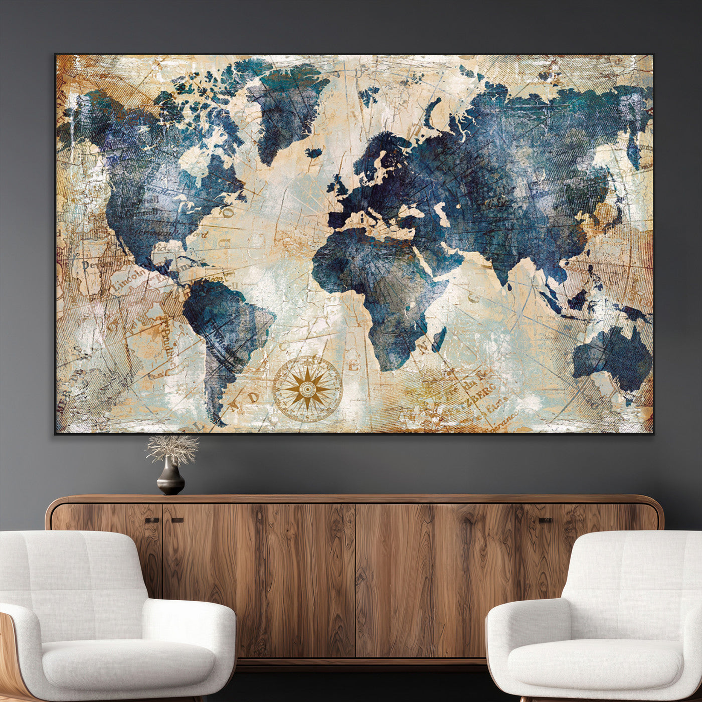 84561-MGV-CV-36X24-Push Pin World Map Canvas Print – Framed Wall Art for Couples, Travel Tracker Map, Anniversary Gift for Home Decor