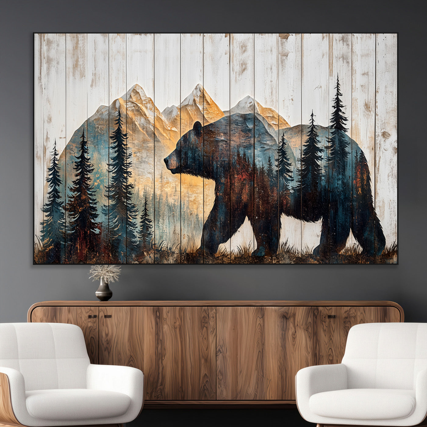 -Rustic Bear Wall Art - Grizzly 399 Bear Wall Art - Mountain Wood Canvas Wall Art - Nature Theme