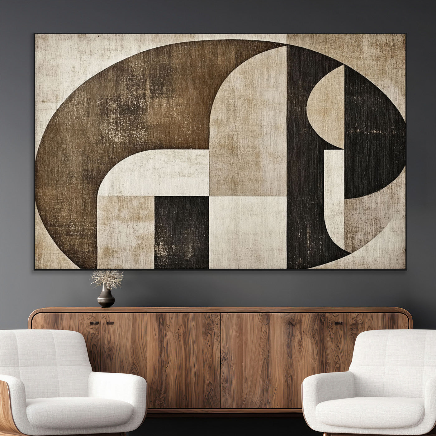 44796-MGV-CV-36X24-Wabi Sabi Abstract Wall Art | Geometric Modern Minimalist Canvas Print with Neutral Mid Century Art