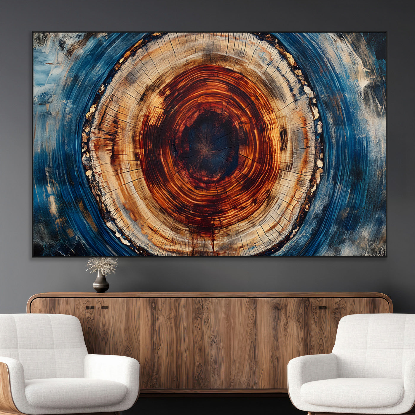 90395-MGV-CV-36X24-Abstract Framed Tree Rings Wall Decor, Wood Grain Rings Artwork Print, Nature Woodland Modern Wall