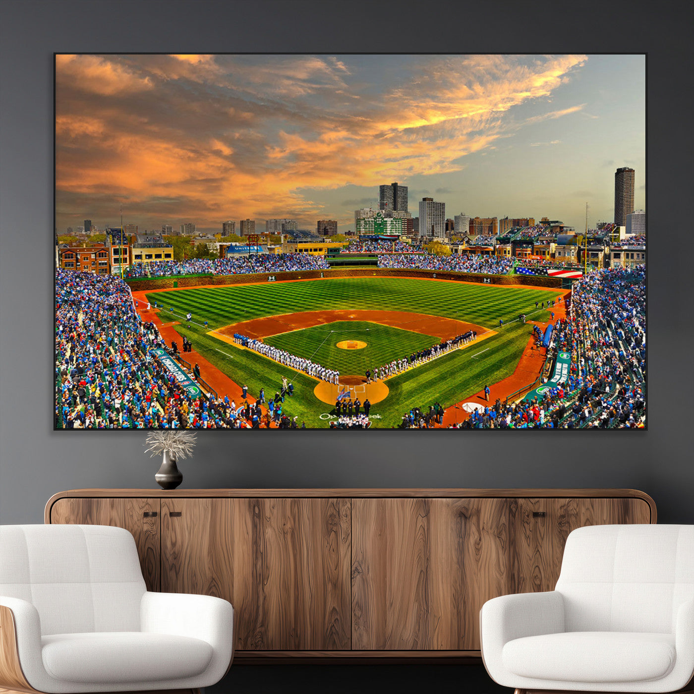 45635-MGV-CV-36X24-Chicago Wrigley Field Canvas Wall Art - Iconic Baseball Stadium Art Print - Wrigley Field Chicago