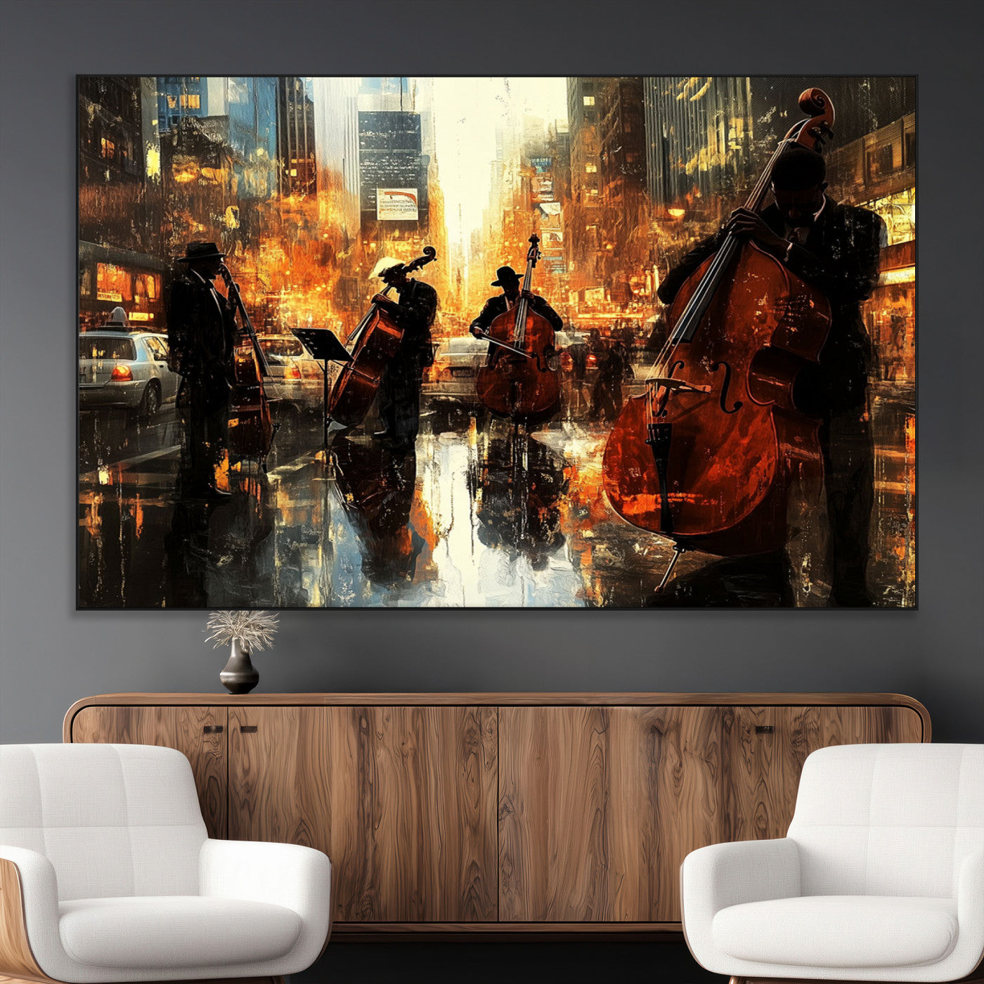 -African American Abstract Jazz Wall Art - Framed Abstract Music Canvas - Colorful Instrument Canvsa
