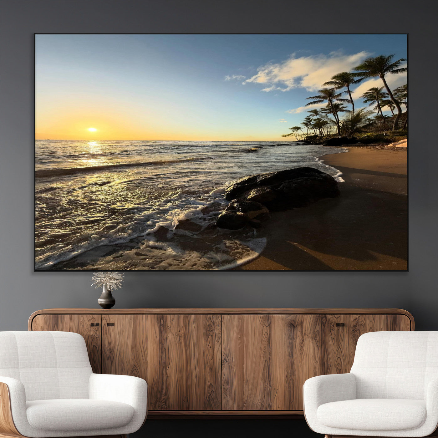 Nadir2-MGV-CV-36X24-Tropical Beach Wall Art - Stunning Ocean Sunset Canvas Print with Palm Tree Design for Relaxing and