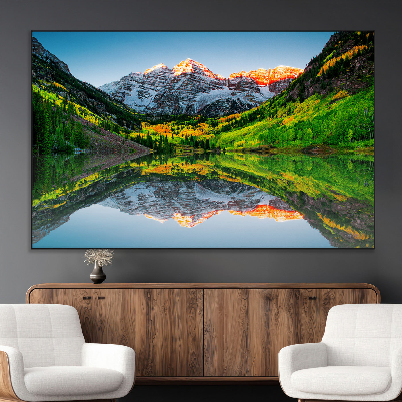 17996974-MGV-CV-36X24-Sunrise Maroon Bells Lake Wall Art Canvas Print – Framed Elk Mountains Landscape Artwork for Home, Office