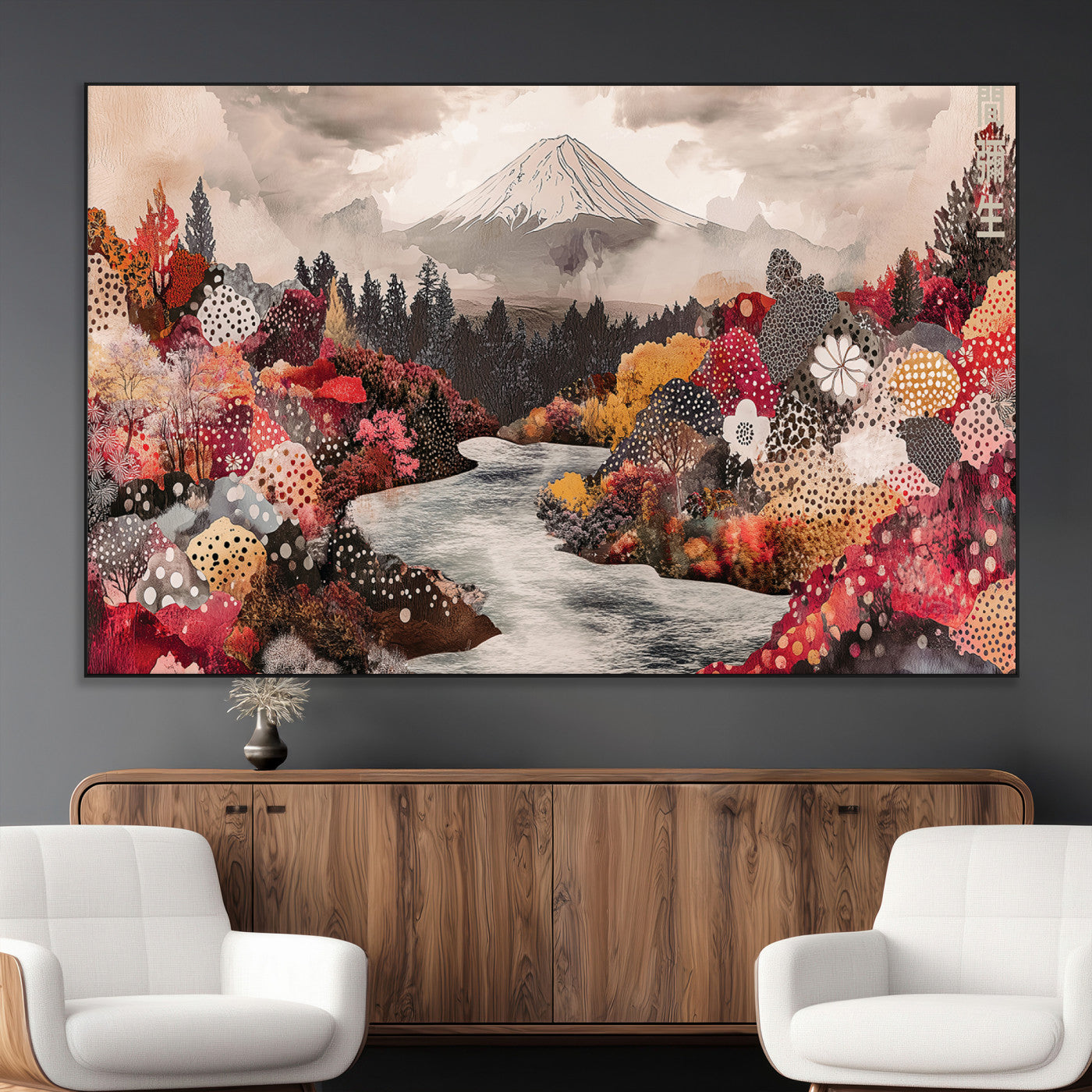 -Mountain Wall Art Wall Art Canvas Print, Framed Autumn Forest Art Picture Print, Cottagecore Landscape Perfect Cottagecore Boho Decor Artwork