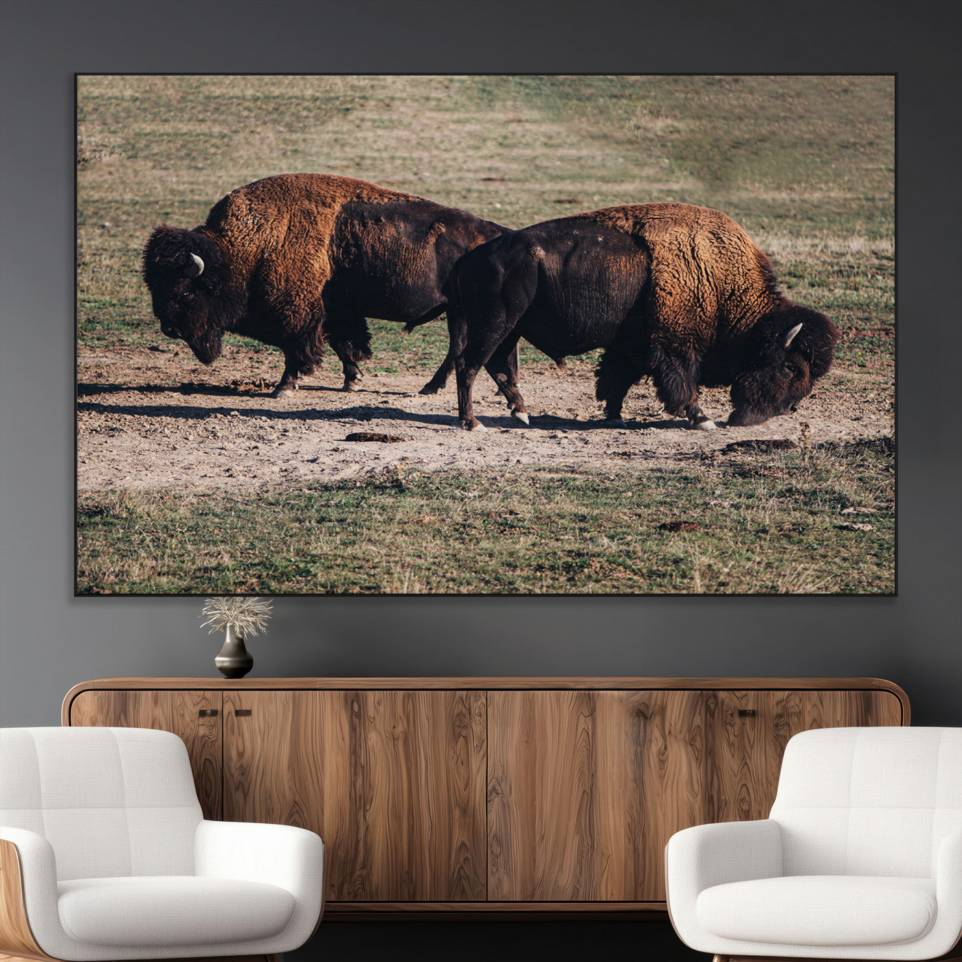 58141885-MGV-CV-36X24-Bison Wall Art Canvas Print – Framed Western Wildlife Modern Ranch Rustic Nature Scene Artwork for Home Office