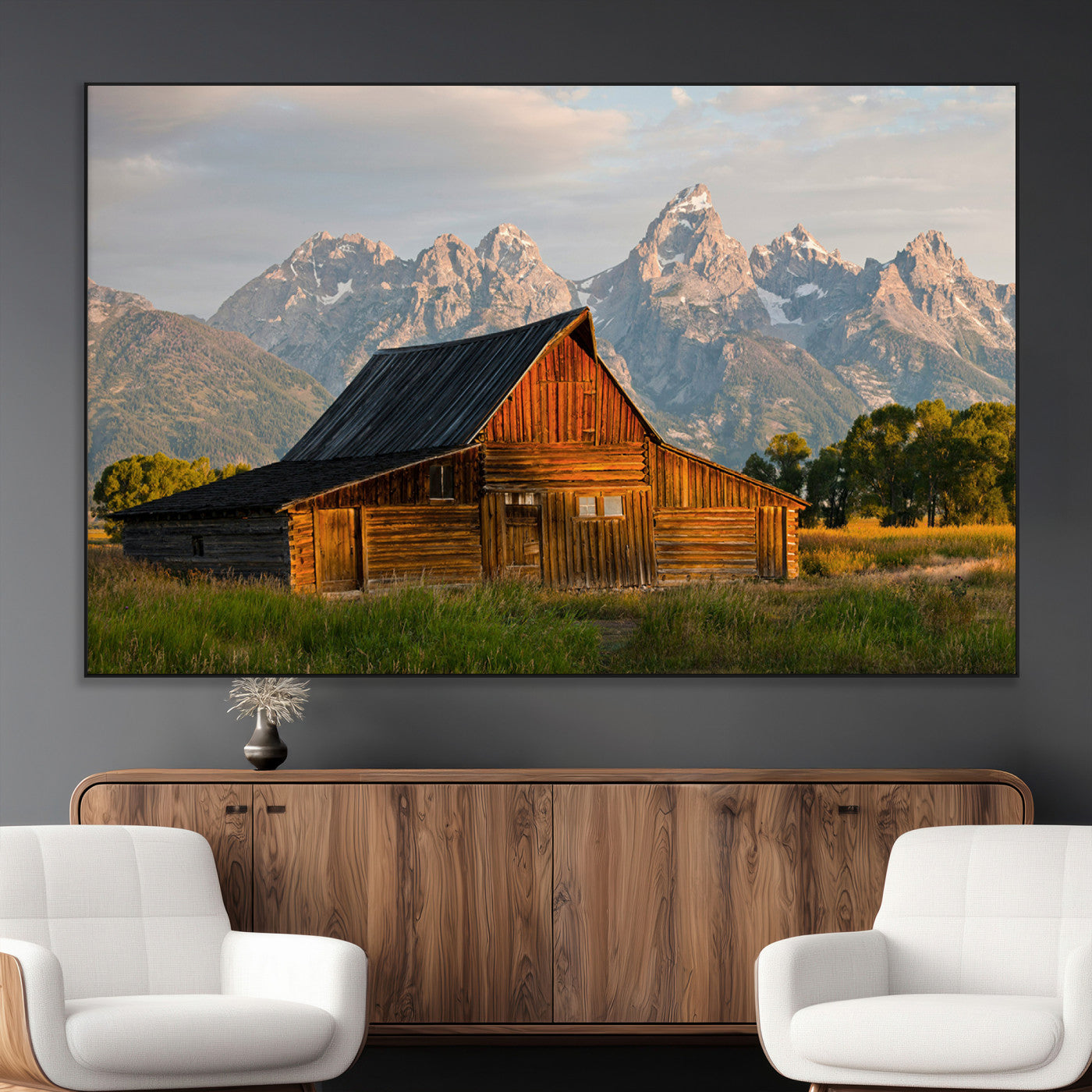 31771014-MGV-CV-36X24-Rustic Barn Wall Art Canvas Print – Framed Western Landscape Farmhouse Style Rustic Nature Scene Artwork for Home Office
