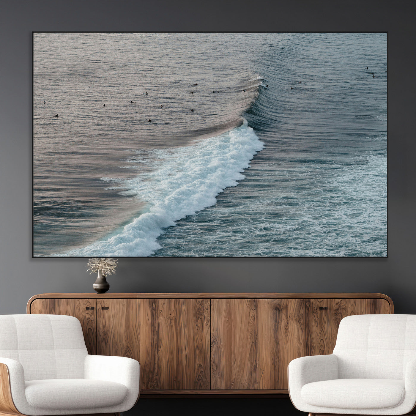 23077324-MGV-CV-36X24-Ocean Waves Wall Art Canvas Print – Framed Coastal Serenity Surf Nature Scene Artwork for Home Office