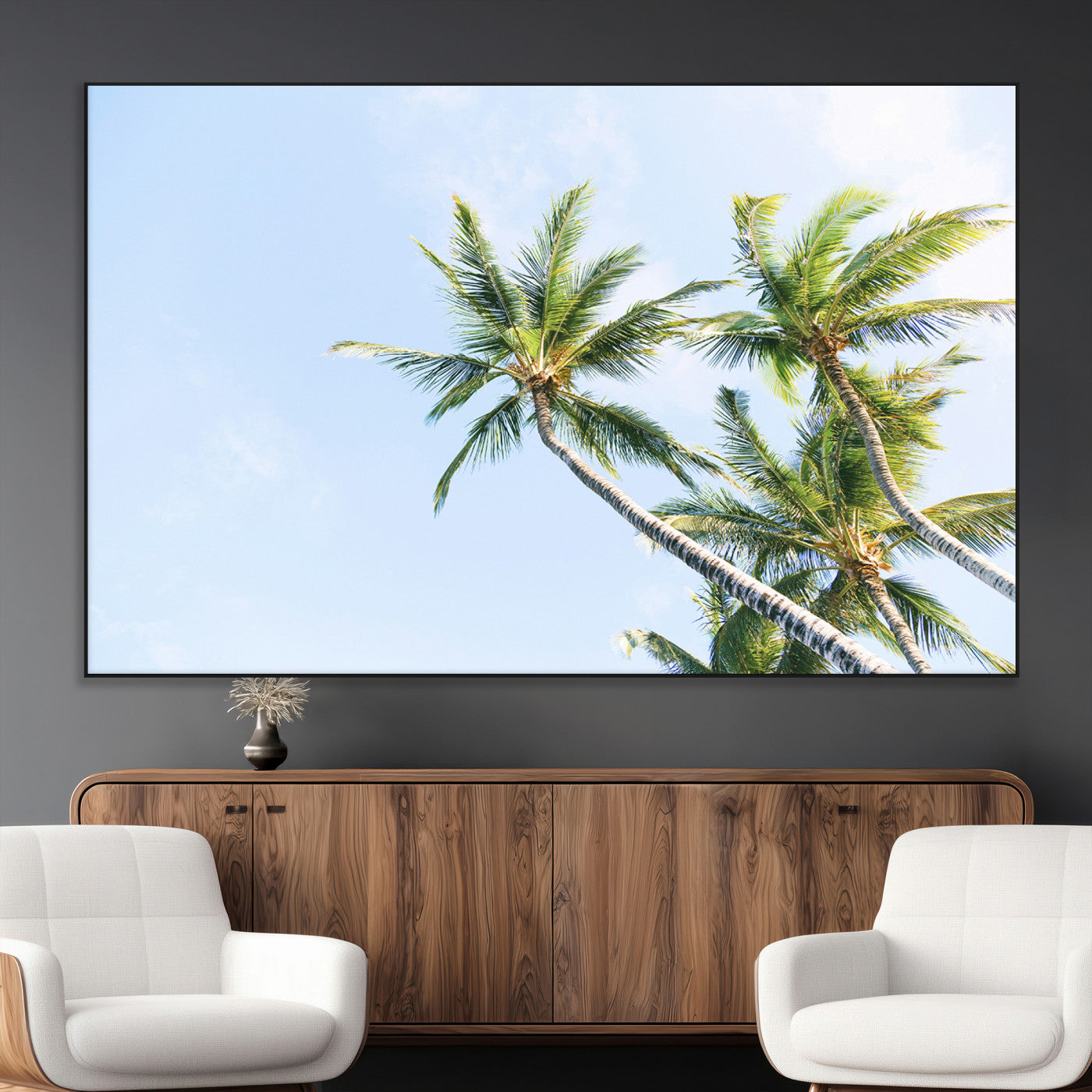-Palm Trees Wall Art Canvas Print – Framed Tropical Coastal Nature Scene Artwork for Home Office