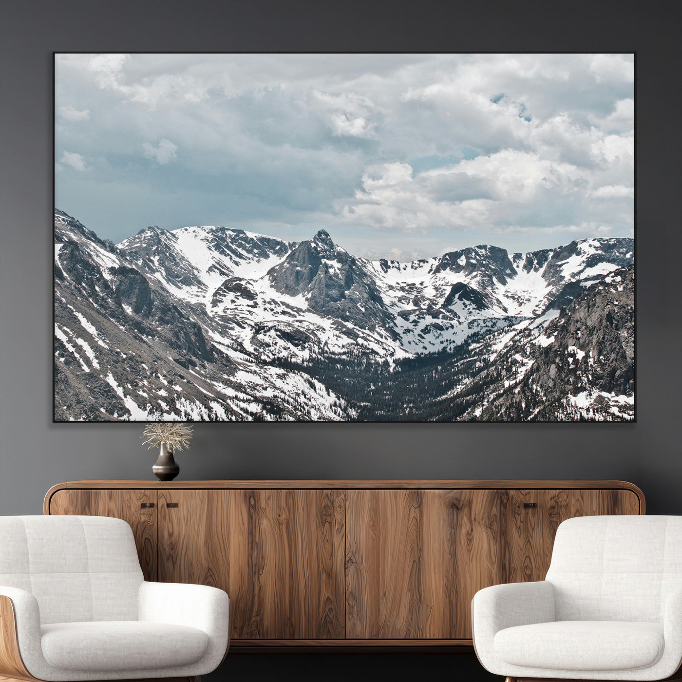 94074619-MGV-CV-36X24-Snowy Peaks Wall Art Canvas Print – Alpine Wilderness Mountain Escape Winter Serenity Artwork for Home, Office