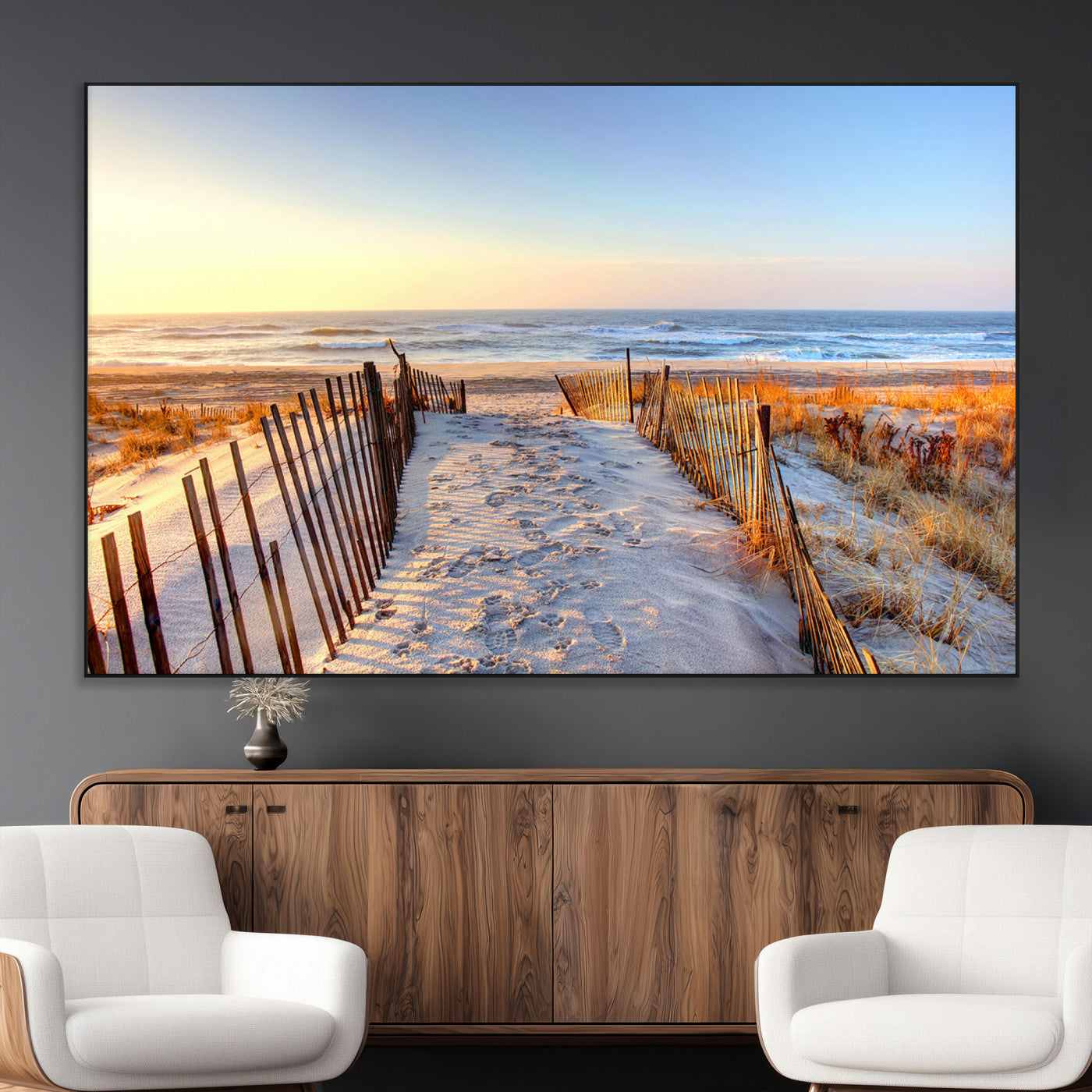 73351887-MGV-CV-36X24-Ocean Sunset Wall Art Canvas Print – Nautical Beach Photography Summer Coastal Serenity Artwork for Home, Office
