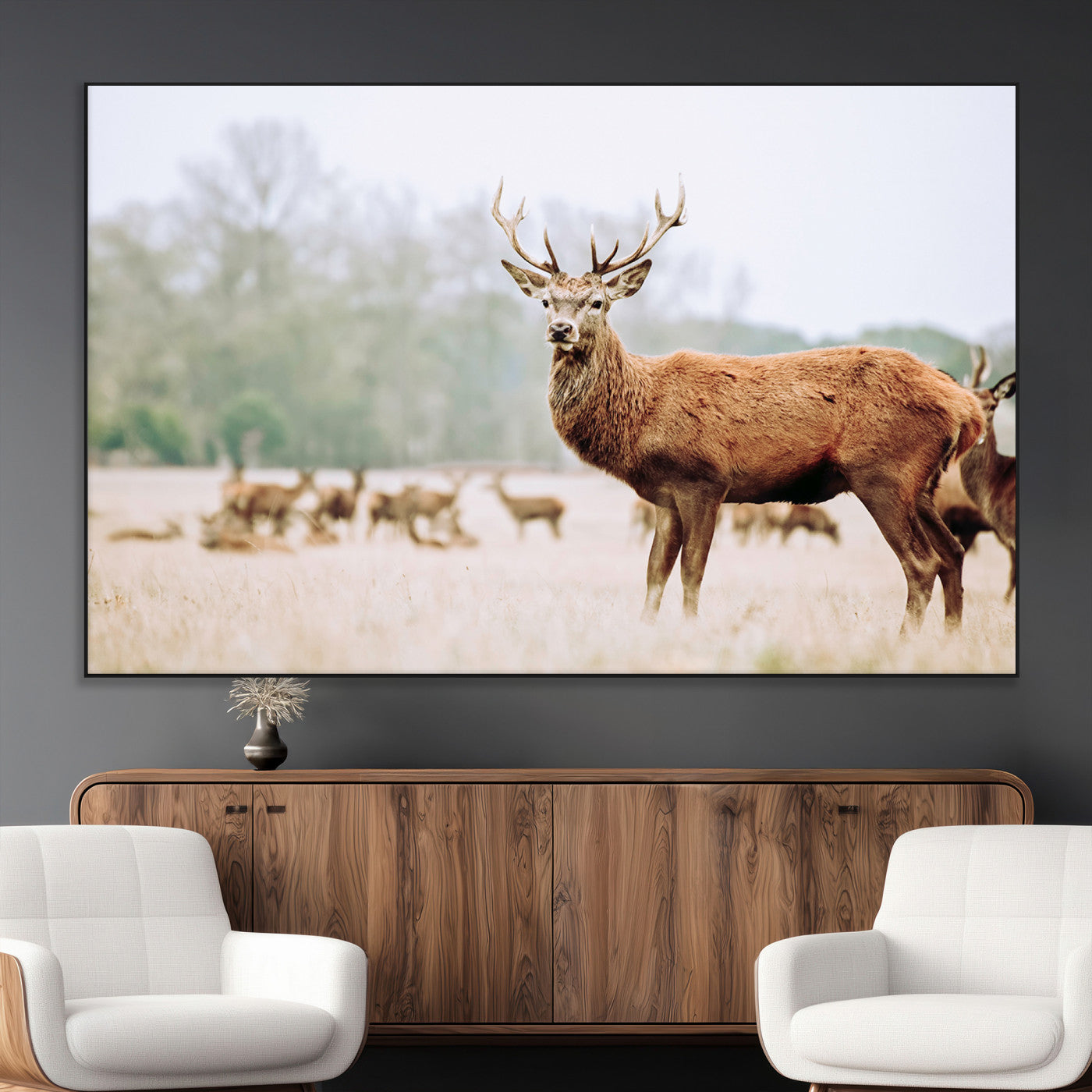 53240224-MGV-CV-36X24-Rustic Deer Wall Art Canvas Print – Forest Woodland Stag Nordic Animal Scenic Nature Artwork for Home, Cabin