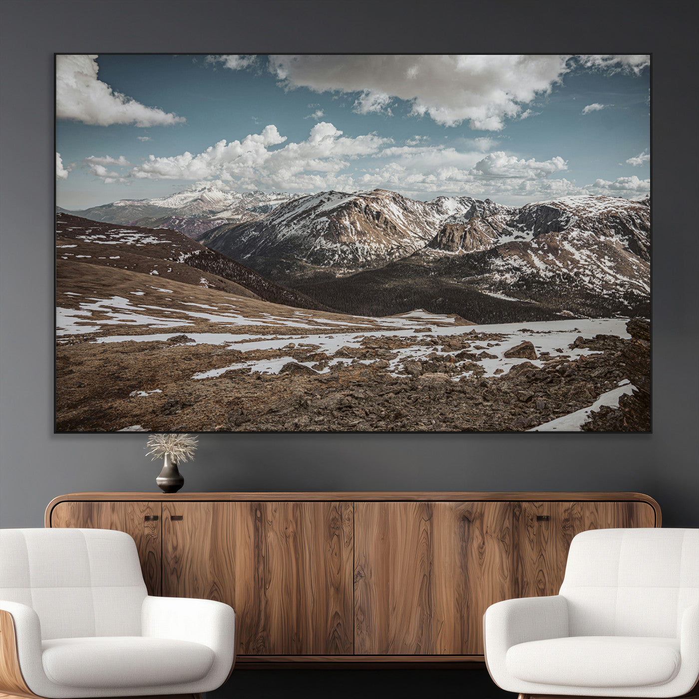 44565953-MGV-CV-36X24-Mountain Landscape Wall Art Canvas Print – Framed Snowy Peaks Rugged Highlands Nature Scene Artwork for Home Office