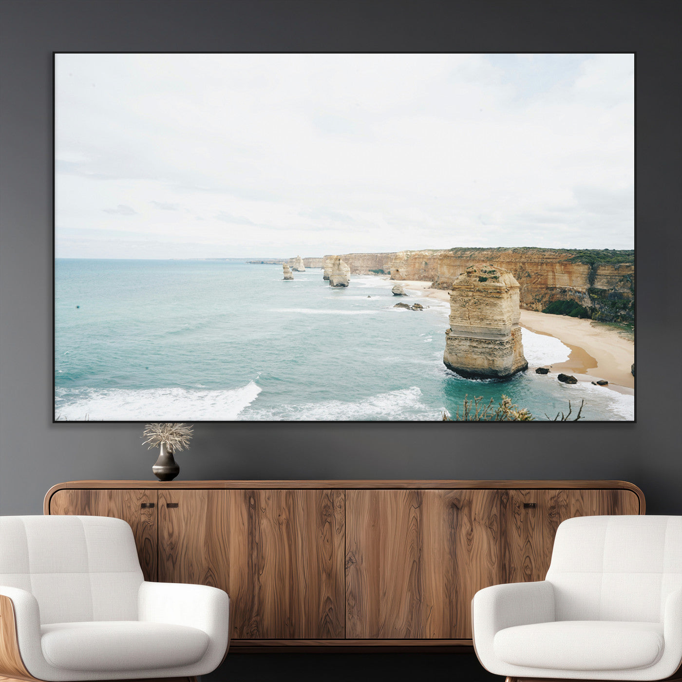 70095633-MGV-CV-36X24-Twelve Apostles Wall Art Canvas Print – Framed Coastal Cliffs Rugged Rock Formations Artwork for Home Office