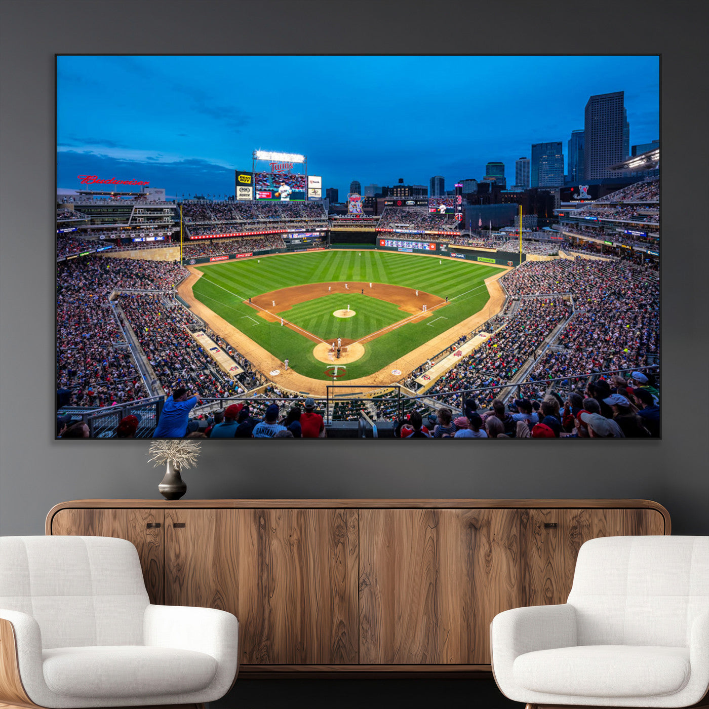 77273035-MGV-CV-36X24-Target Field Stadium Wall Art Canvas Print – Minnesota Twins Baseball Team Iconic Ballpark Scene for home, office
