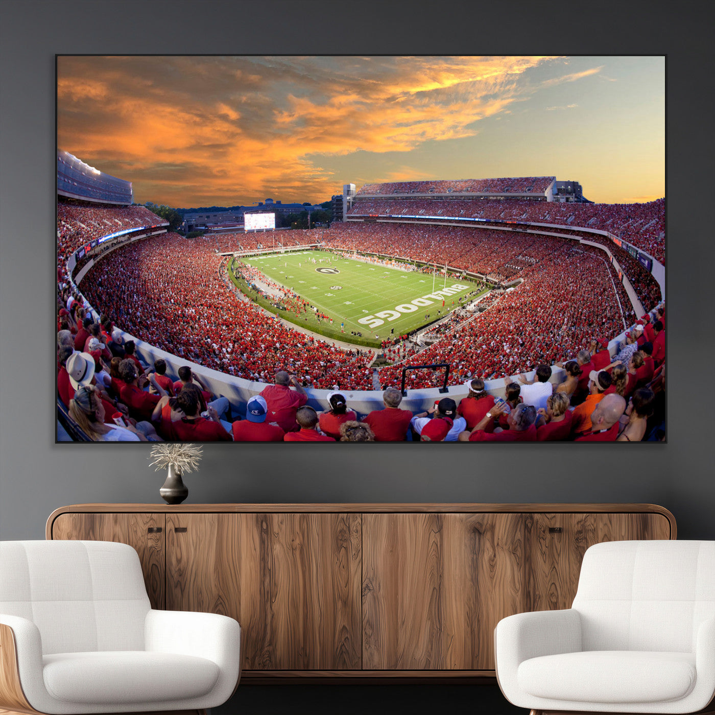 73680988-MGV-CV-36X24-Dooley Stadium Wall Art Print, Sports Arena Canvas Wall Art, Dooley Field at Sanford Stadium Canvas Print, Modern Athletic Field Art Printing