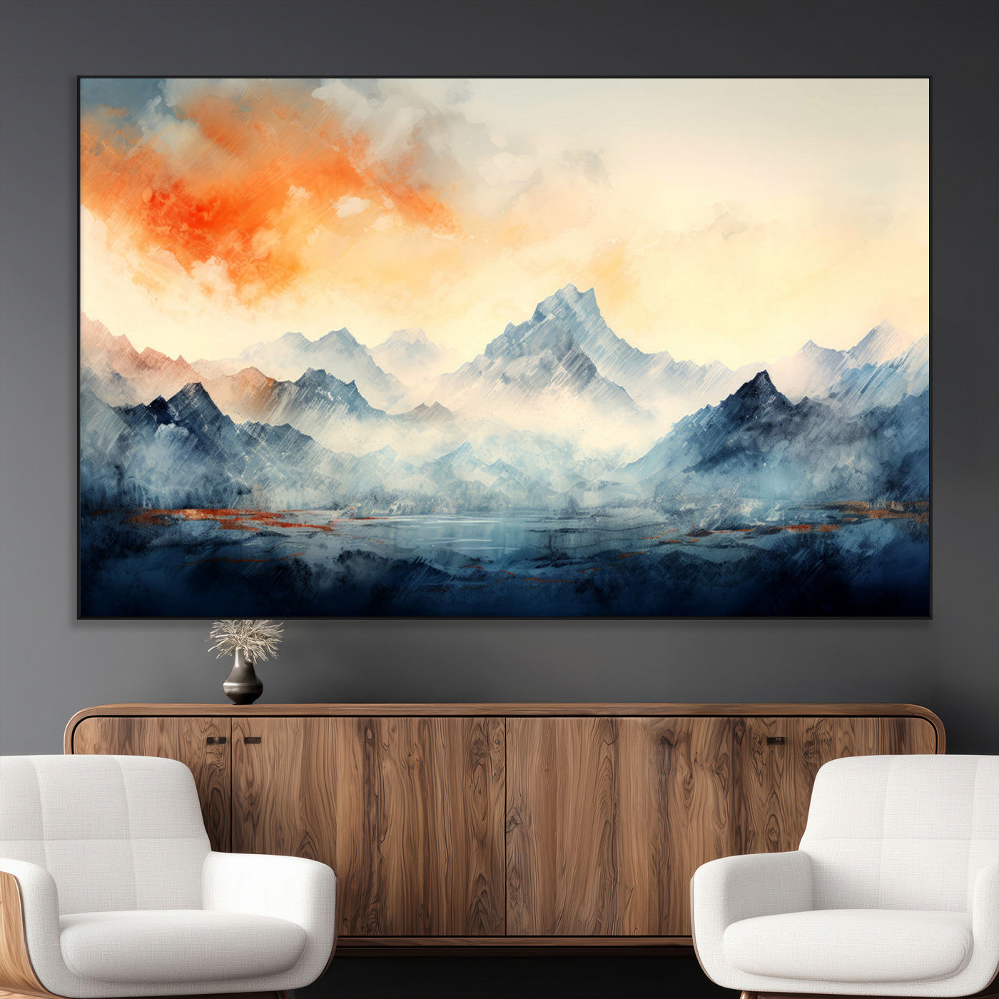 WRM1005-MGV-CV-36X24-Warm Clouds Abstract Mountain Wall Art Canvas Print