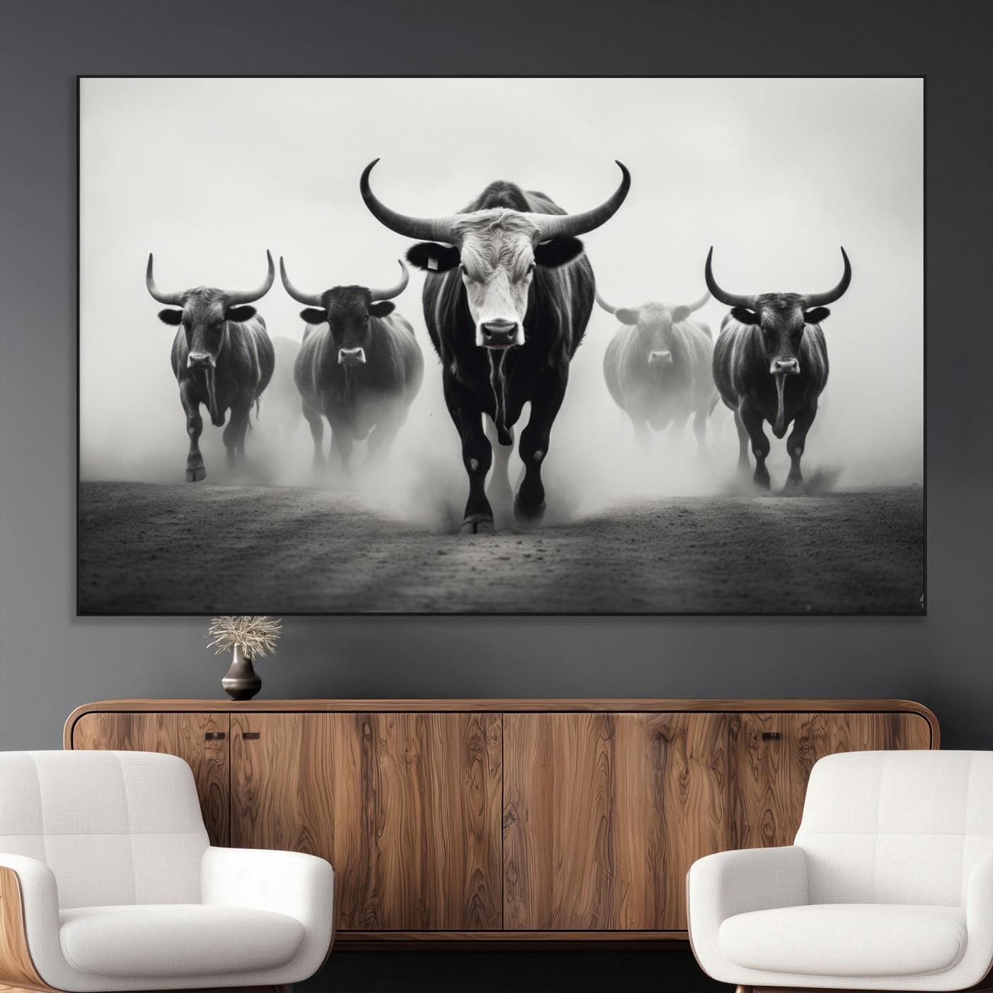 N34534C-SEG-FC-51X34_Oversize - Texas Bighorn Cow Hern Wall Art Canvas Print, Longhorn Cow Large Wall Art