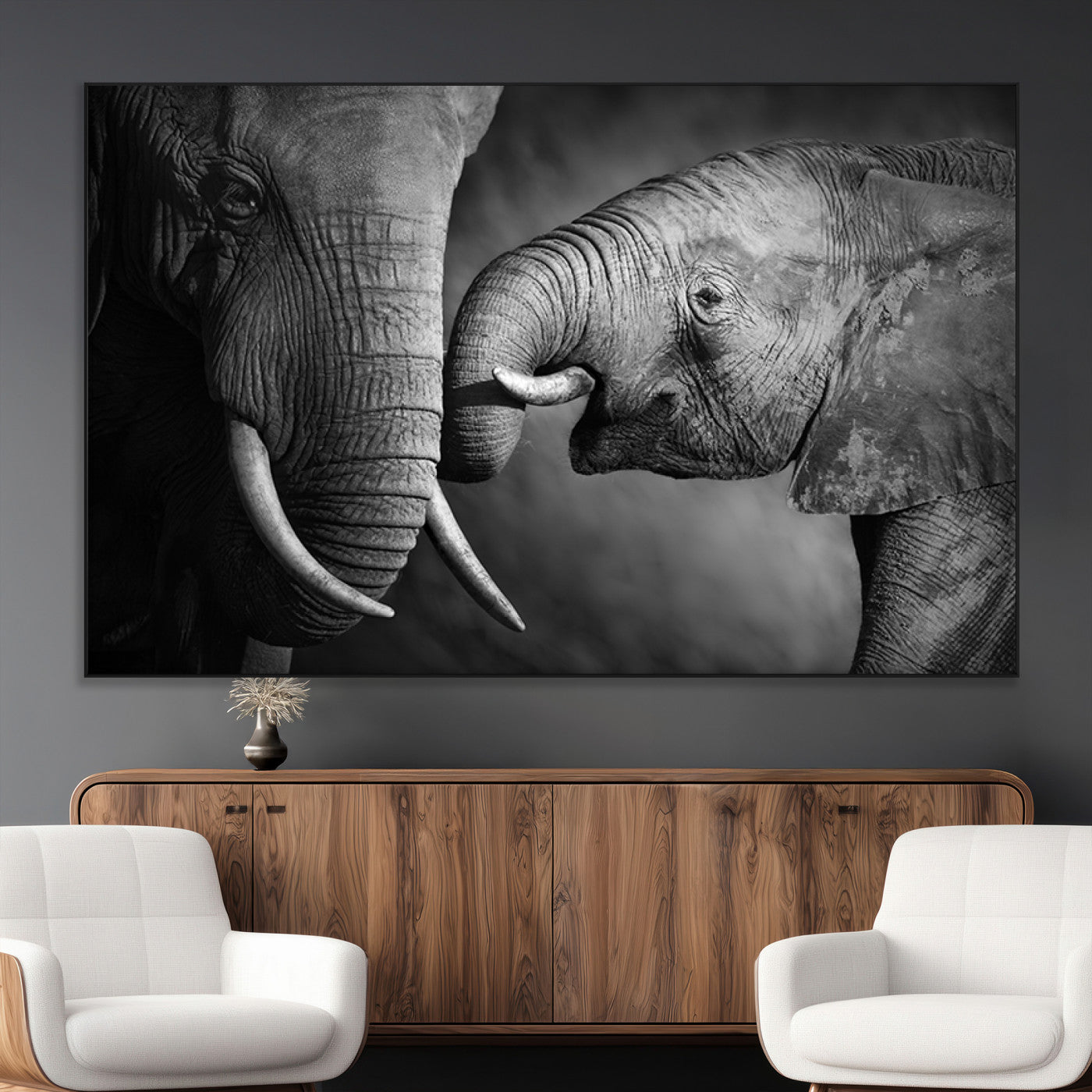 42691-MGV-CV-36X24-Elephant Family Wall Art Canvas, Framed Elephant Family Canvas Print